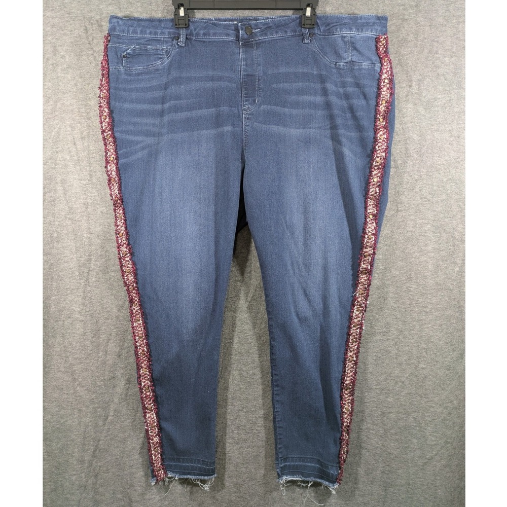 Laurie Felt Silky Sequin‎ Stripe Ankle Skinny Stretch Blue Jeans Size 3X (Sz 26)